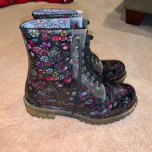 clear waterproof floral boots